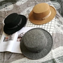 British retro woolen hat flat top hat men and women Spring and Autumn Travel black sun hat Korean version of felt hat casual