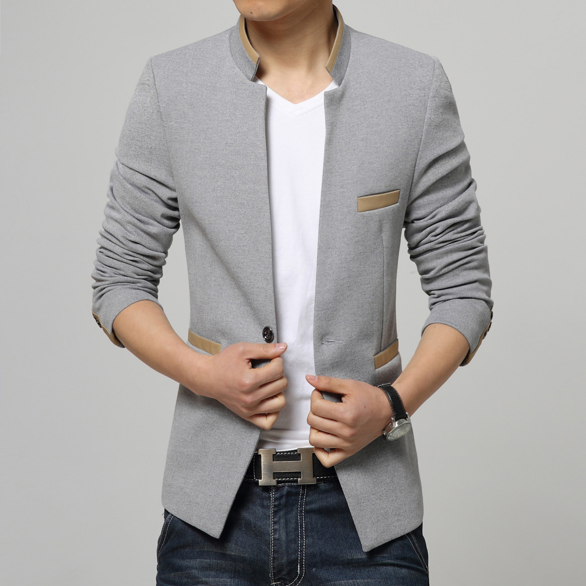 青年秋季便西服单扣男版修身型单西休闲韩版小西服外套立领小西装