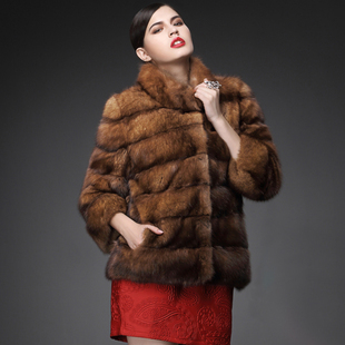 希荷2016冬装新款紫貂进口水貂皮草短款貂皮大衣女款整貂外套