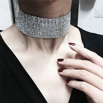 European and American Chaofan Fashion shiny full drill wide neck chain water drill chain neck chain lock bone chain choker short necklace necklace