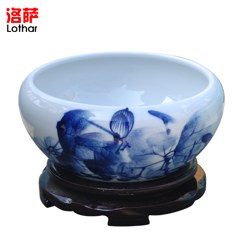 Lothar modern jingdezhen ceramic aquarium hand - made a goldfish bowl bowl lotus basin to furnishing articles goldfish bowl lotus the tortoise