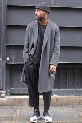 秋冬新款男装个性落肩长款纯羊毛风衣潮男滑肩宽松简洁毛呢大衣潮