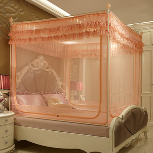 蚊帐拉链方顶有底加密全底坐床式1.5m1.8米床双人不锈钢支架1.2米