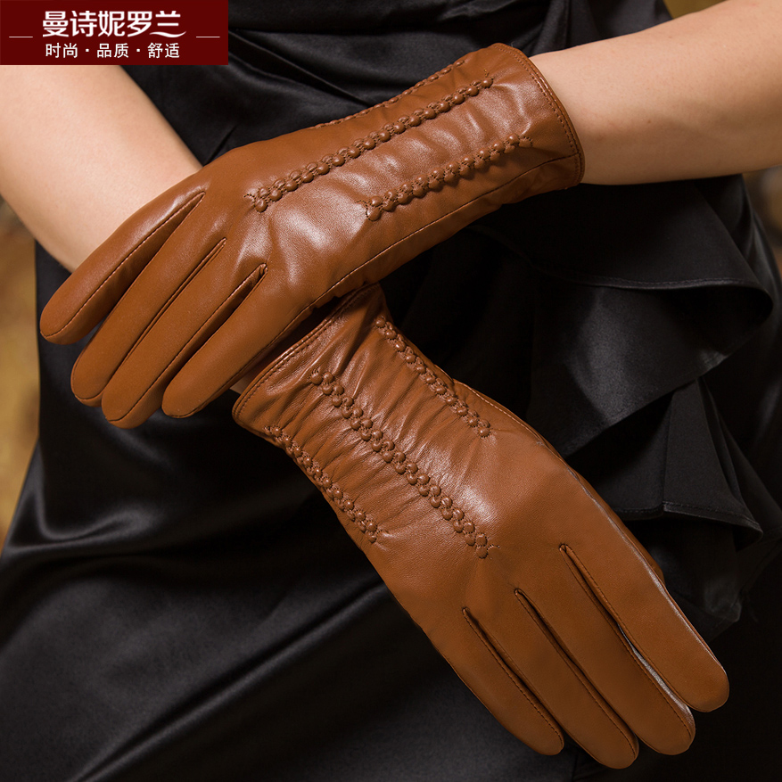 曼诗妮罗兰 真皮手套女冬加厚保暖 头层羊皮冬季女士真皮手套