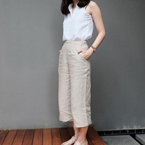 Walking Cavity Tune French Yarn Pure Linen Loose Casual Pants 100 Lap High Waist 90% Full Jumpsuit Pants Woman
