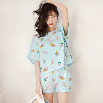 Sleepwear Woman Summer Short Sleeve Han Edition Pure Cotton Cute Sweet Cartoon Fresh Suit Summer Clothing Two Sets Home For Summer Clothing