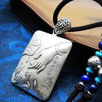 999 sterling silver pendant female handmade vintage Chinese style double lettering scripture evil big square sweater necklace