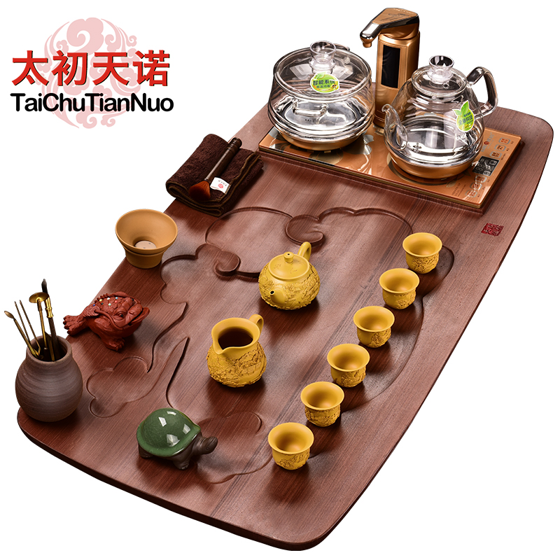 The beginning day, purple sand tea set red TanShiHong jade tea tray was full of a complete set of intelligent induction cooker four unity