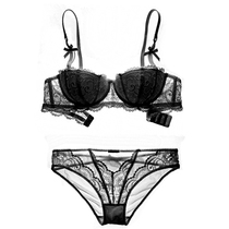 Sexy black lace small chest 1 2 half cup thin bra set European and American temptation underwear