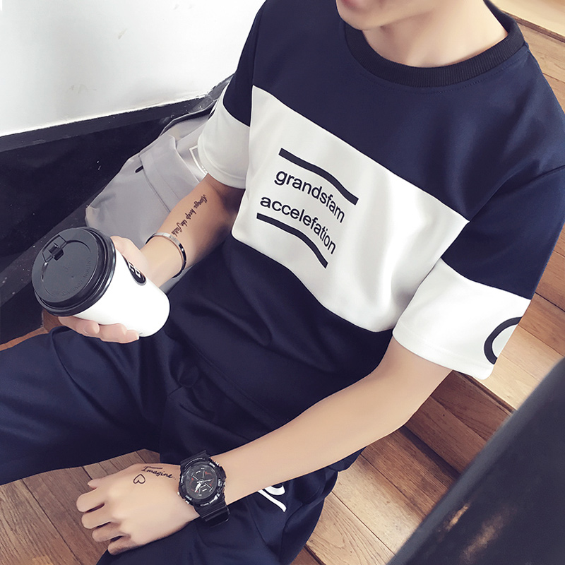 夏天青少年短袖t恤男装运动潮流韩版夏季潮男士2016新款夏装套装产品展示图5