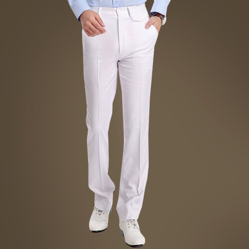 白色西裤男修身型商务休闲英伦青年免烫长裤春秋韩版直筒男裤新品_7折