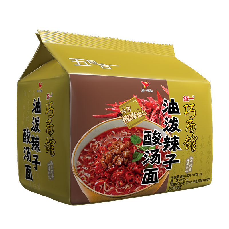 统一巧面馆 油泼辣子酸汤面116g*5袋 方便面泡面【西南区版本】