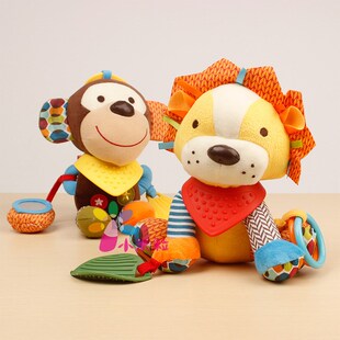 0-6个月宝宝安抚动物公仔1岁婴儿玩具车床挂bb响铃布偶响纸玩具镜