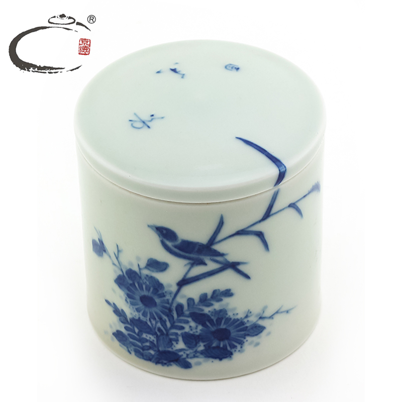 And auspicious jing DE jingdezhen blue And white by treasure bird caddy fixings hand - made ceramic seal pot gift tins