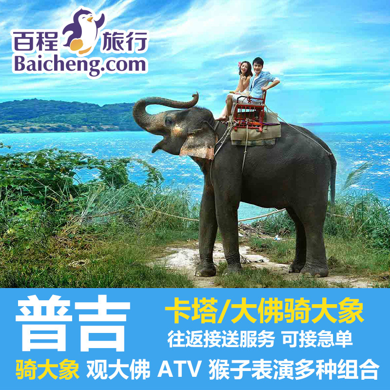 百程 普吉卡塔海景骑大象大佛骑大象atv猴子表演半日游 当地玩乐