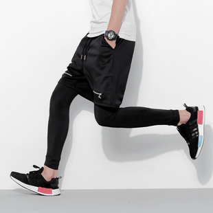 男士legging奔跑吧兄弟拉链设计款跑男紧身打底两件套短裤