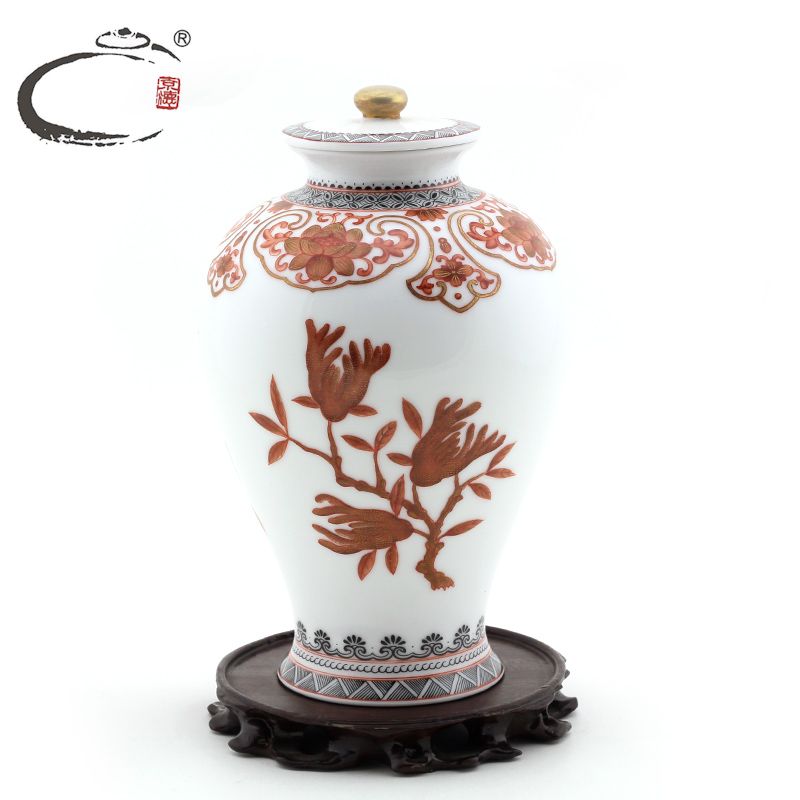 Guests were hand - made alum red auspicious auspicious jing DE up high pot master of jingdezhen ceramic large - sized caddy fixings seal POTS