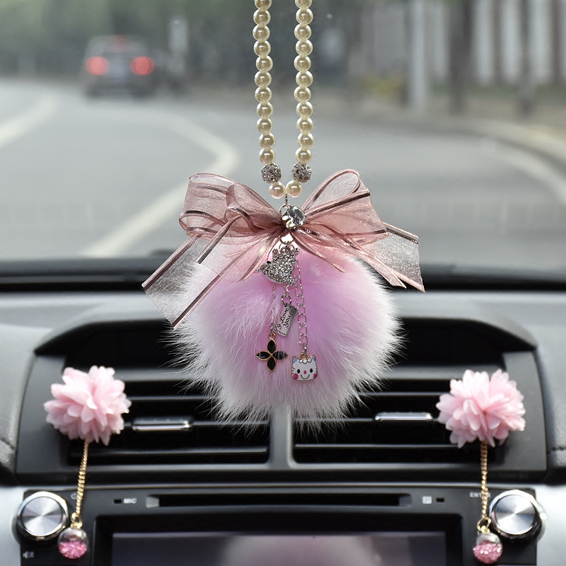 fox fur car pendant korean creative fashion car interior pendant car car rearview mirror pendant bow female