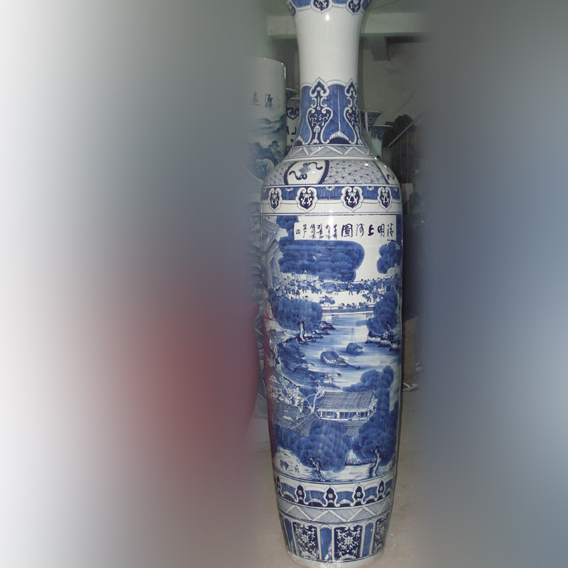 Jingdezhen pure hand draw clear painting porcelain floor 2.2 meters large vase opening taking style gifts
