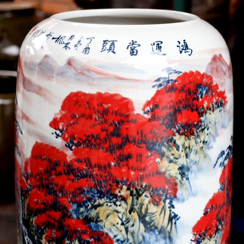 Jingdezhen ceramic hand - made luck landscape painting of large vases, sitting room of Chinese style household furnishing articles decorations