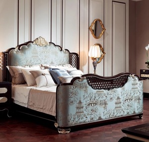 热销实木新中式休闲床\田园家具\versace家具灰