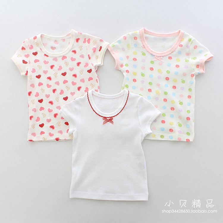 Children short sleeve male and female baby T-shirt pure cotton casual underwear Japanese half sleeve bottom blouse T-shirt 3 pieces