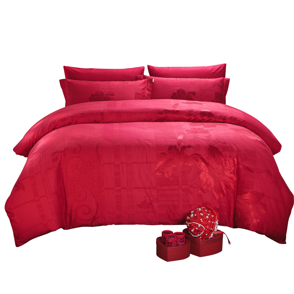 博洋家纺婚庆提花四件套大红色结婚1.8m床上用品新婚被单欧式被套产品展示图2