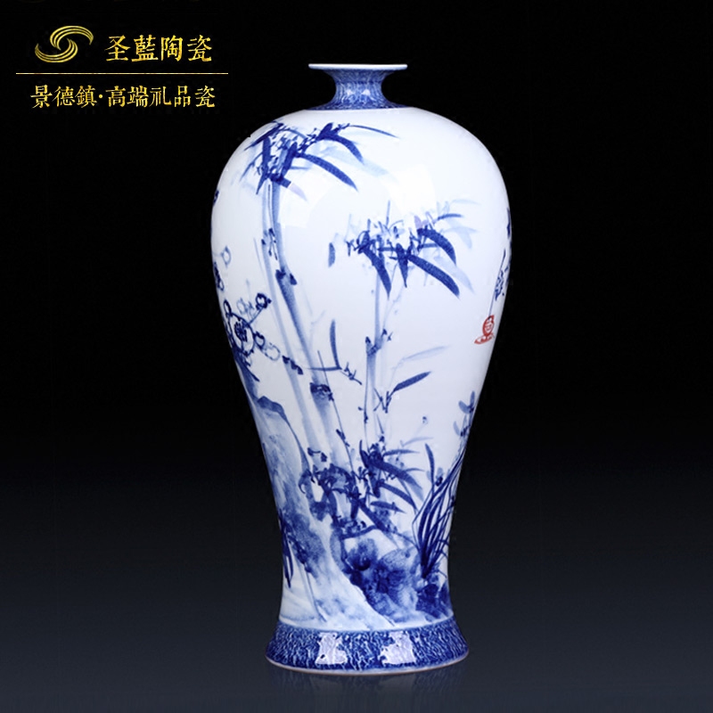 Famous master of jingdezhen ceramics hand - made of blue and white porcelain vases, flower arrangement of new Chinese style living room TV ark, wine furnishing articles