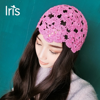 夏季纯手工针织帽波西米亚风纯色镂空网眼手钩包头毛线帽子女潮帽