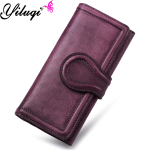 依鹿奇钱包女真皮长款搭扣