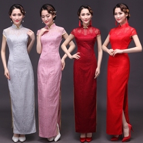 2021 new spring red-colored qipao bridal bride to be married to the evening gown of the evening gown and show the flag gown lady