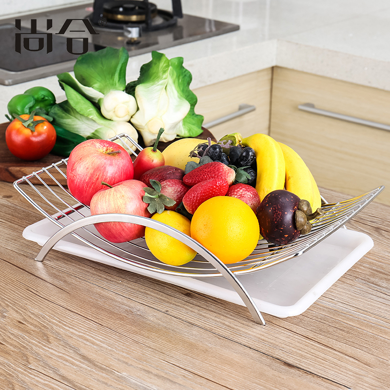 尚合 大号304不锈钢水果篮欧式创意沥水果盘客厅装饰果盆收纳篮产品展示图2