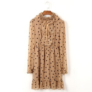 3-12韩版女装春秋款波点印花长袖修身雪纺连衣