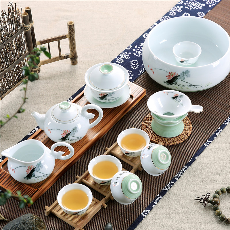The Home office ceramic white porcelain chaozhou chaozhou kunfu tea tea tea cup lid bowl suit Chinese style