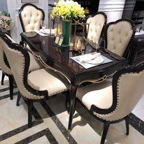 Eurostyle dining table and chairs combined 6 people New classical solid wood dining table rectangular small family minimalist restaurant 4 people table