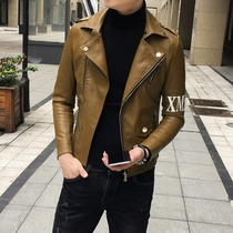 Winter trend long sleeve lapel leather jacket mens coat slim Korean version of youth handsome zipper Joker jacket