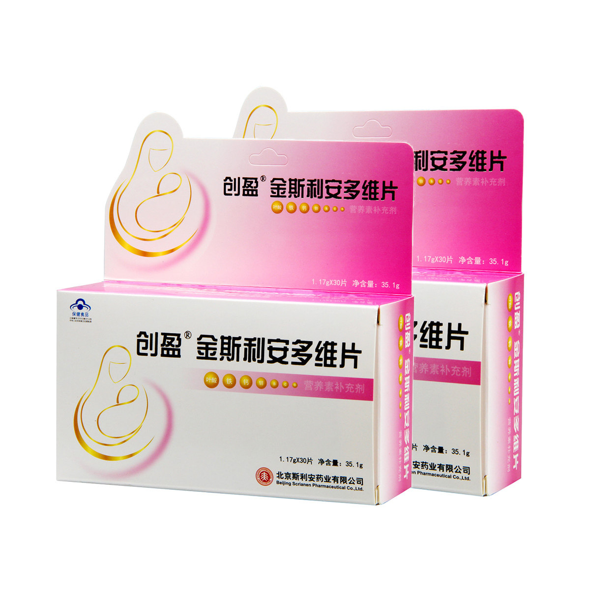 发新包装】创盈r金斯利安多维片 1.17g/片*30片*2盒套餐 叶酸