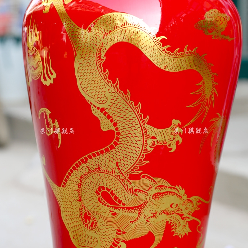 Jingdezhen ceramics China red dragon goddess of mercy bottle of large sitting room adornment big vase hotel furnishing articles