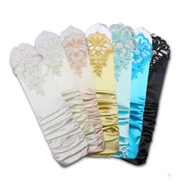 Liyuan Fingerless Wedding Bride Wedding Gloves Multi-color Tail Single Fine Splits Bead Tail Creased Satin Dress Gloves