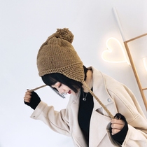 Hat womens winter sweet and cute velvet warm ear protection wool hat Korean version wild hair ball knitted hat Lei Feng hat