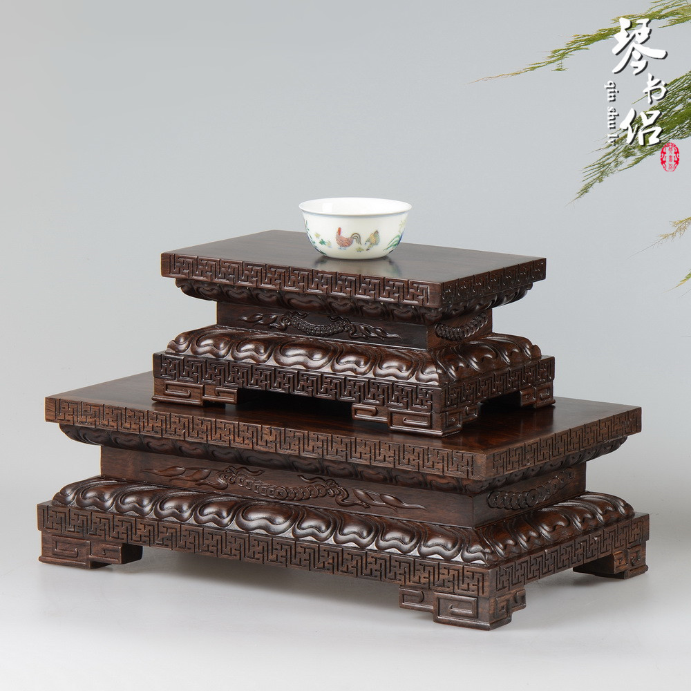 Ebony wood carving crafts, stone base of real wood of Buddha lotus pedestal base rectangular planter base
