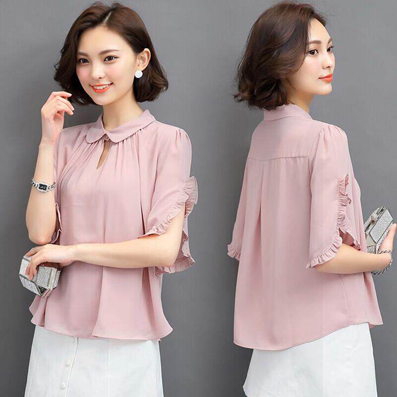 西西小可2017夏季新款甜美露肩泡泡袖宽松雪纺衫上衣女装娃娃衫潮