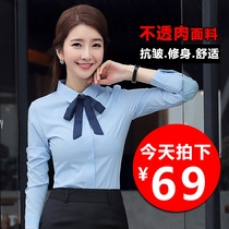 2021 spring new shirt womens long sleeve thin slim slim chiffon dress overalls professional wear white shirt