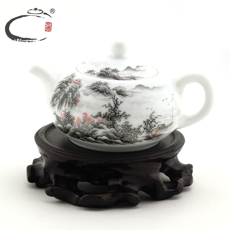 And auspicious jing DE up jingdezhen manual teapot color ink landscape Han Wenbao master hand drums pot as a tea set