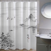 Chinese style landscape ink painting bathroom thickened polyester waterproof mildew proof shower curtain Chinese bathroom curtain dressing curtain