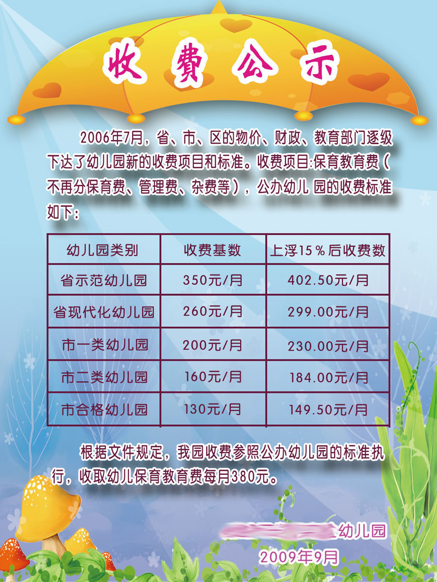 596办公装饰海报展板素材593幼儿园收费公示(3)