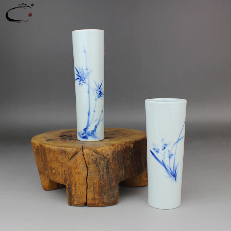 And auspicious jing DE collection receptacle jingdezhen blue And white bamboo hand - made ceramic vase furnishing articles home decoration