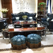 Eurostyle Sofa Combination Luxury Neoclassical Black Sandalwood Real Leather Sofa 123 Upscale Villa Corner Cabinet Furniture