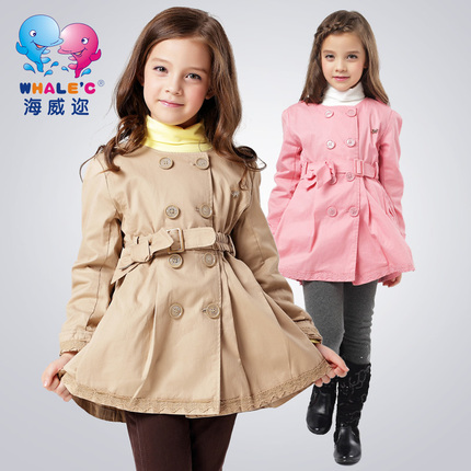 童装 2015秋装新款 女童蝴蝶结腰带裙型风衣外