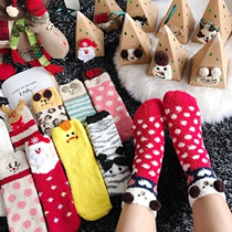 Autumn and winter gift elk element Christmas stockings warm plush coral velvet towel socks cartoon cute sleep short socks